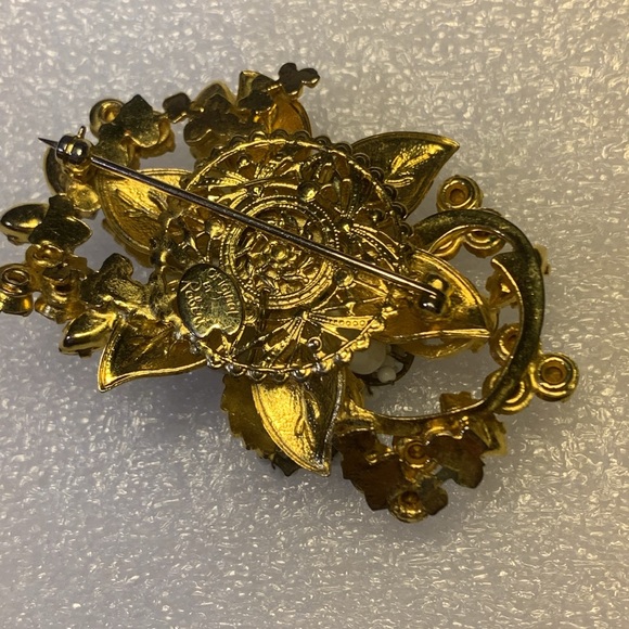 RARE Original By Robert Vintage Flower White Leaves Rhinestone Brooch - Picture 5 of 6